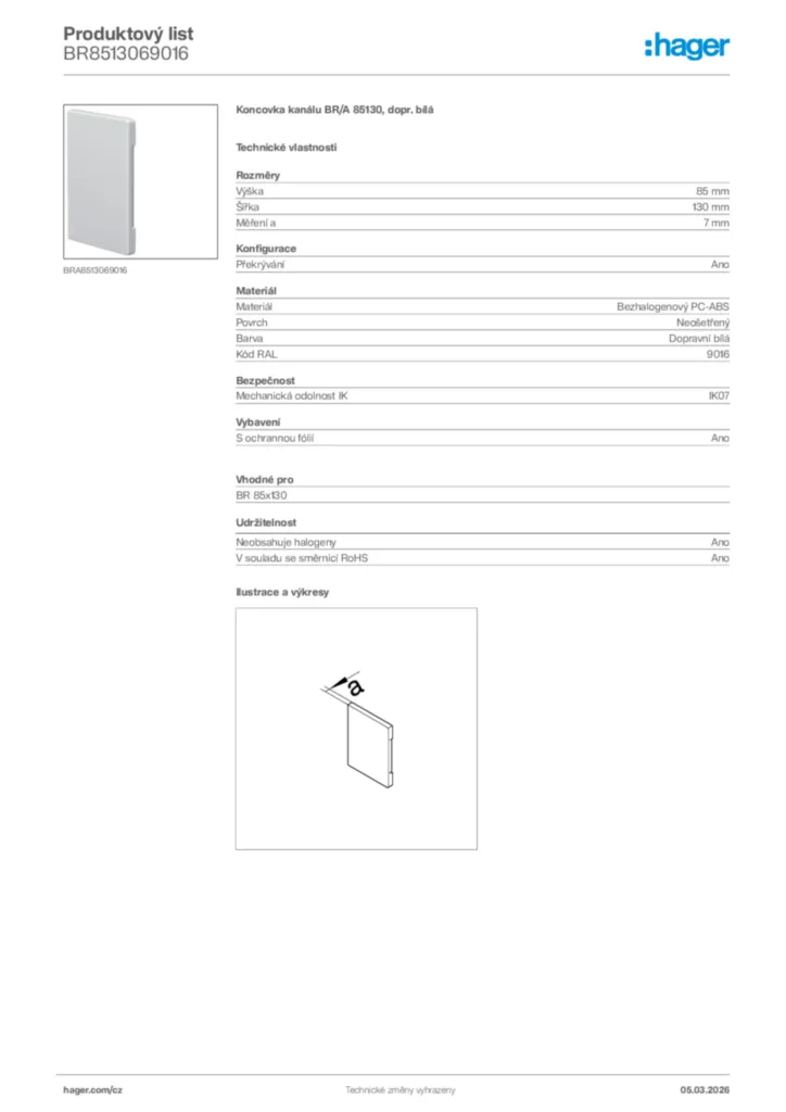 Obrázek Hager Product data sheet BR8513069016 | Hager