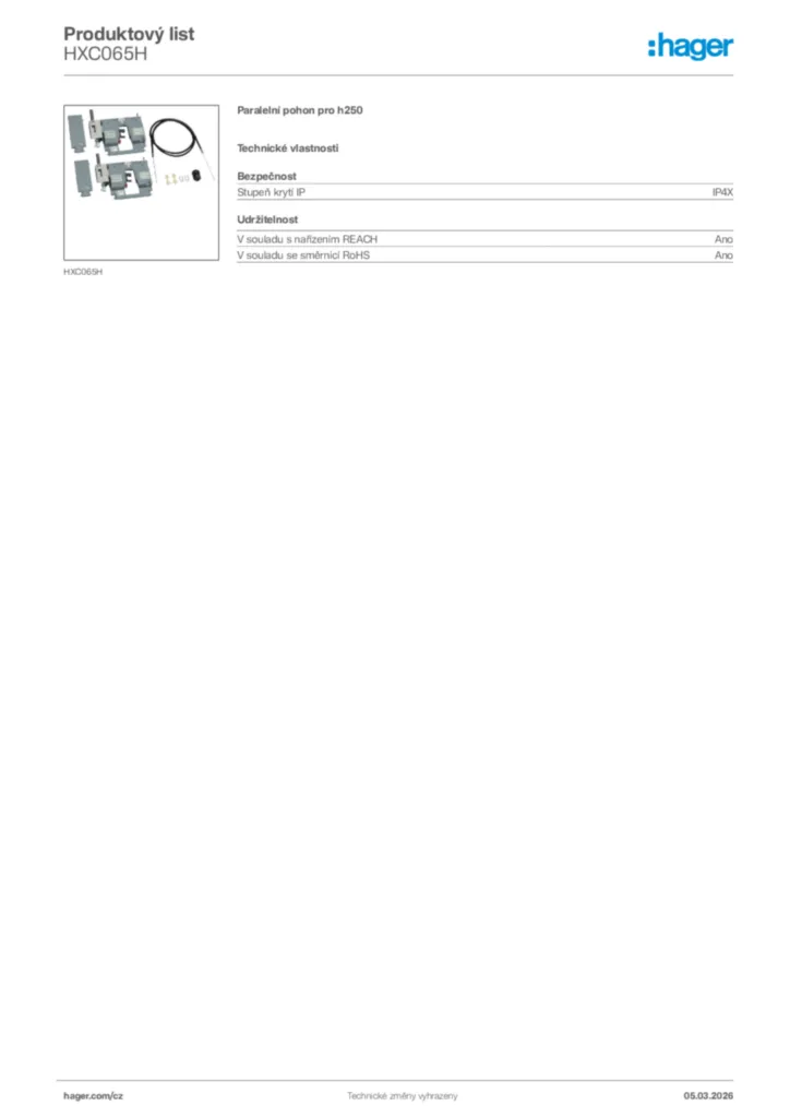 Obrázek Hager Product data sheet HXC065H | Hager
