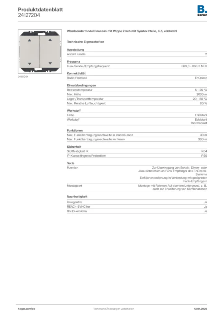 Bild Berker Produktdatenblatt 24127204 | Hager Deutschland