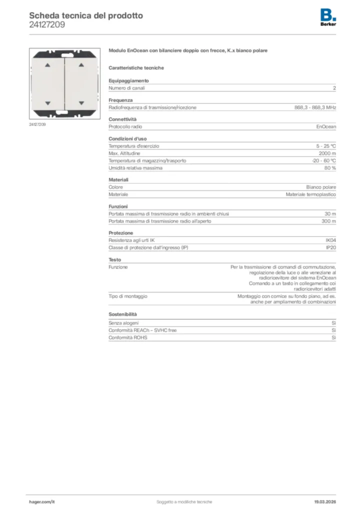 Immagine Berker Scheda tecnica del prodotto 24127209 | Hager Italia