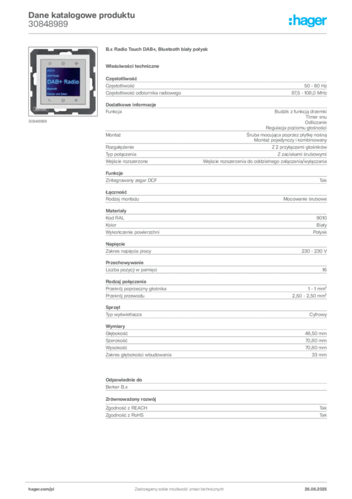 Zdjęcie Hager Dane katalogowe produktu 30848989 | Hager Polska