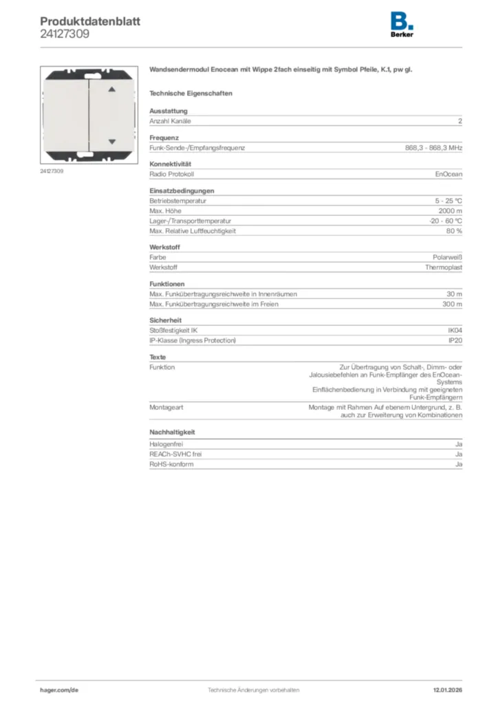 Bild Berker Produktdatenblatt 24127309 | Hager Deutschland
