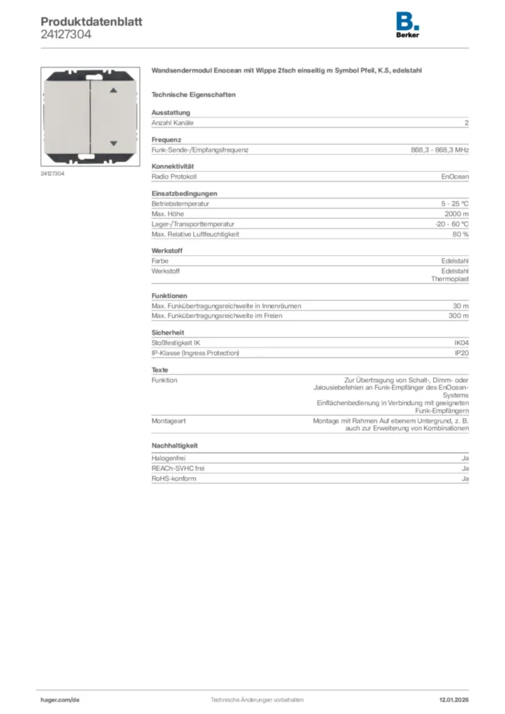 Bild Berker Produktdatenblatt 24127304 | Hager Deutschland