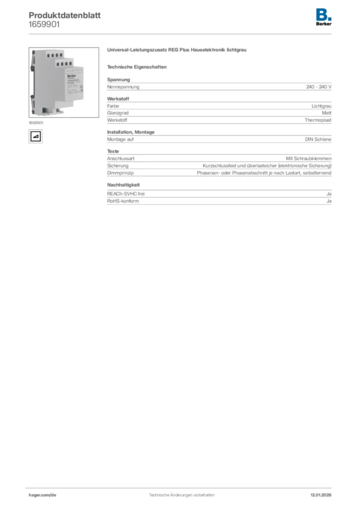 Bild Berker Produktdatenblatt 1659901 | Hager Deutschland