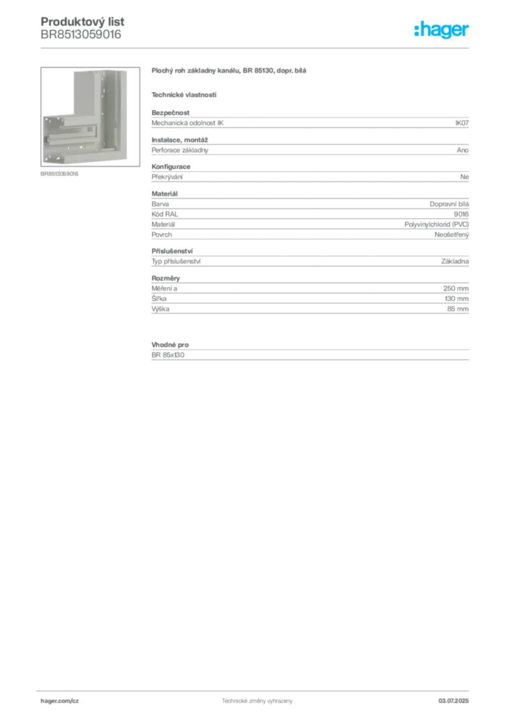 Obrázek Hager Produktový list BR8513059016 | Hager