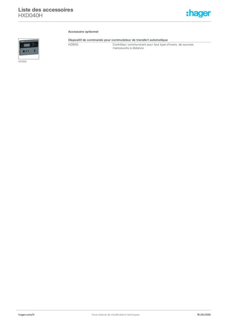 Image Hager Fiche technique du produit HXD040H | Hager France