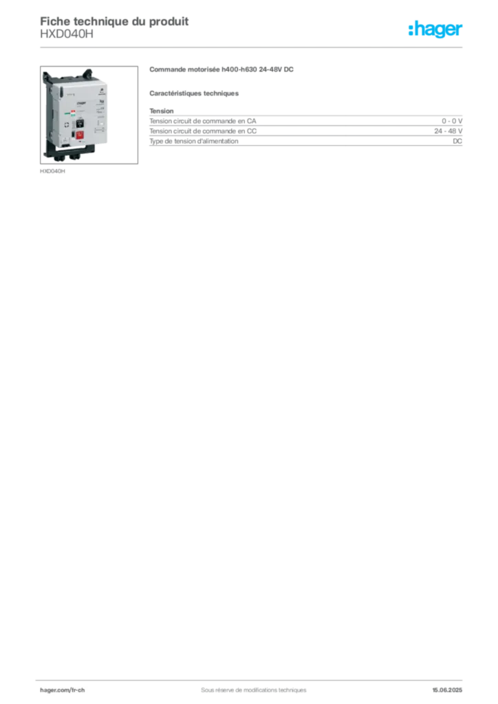 Image Hager Fiche technique du produit HXD040H | Hager Suisse