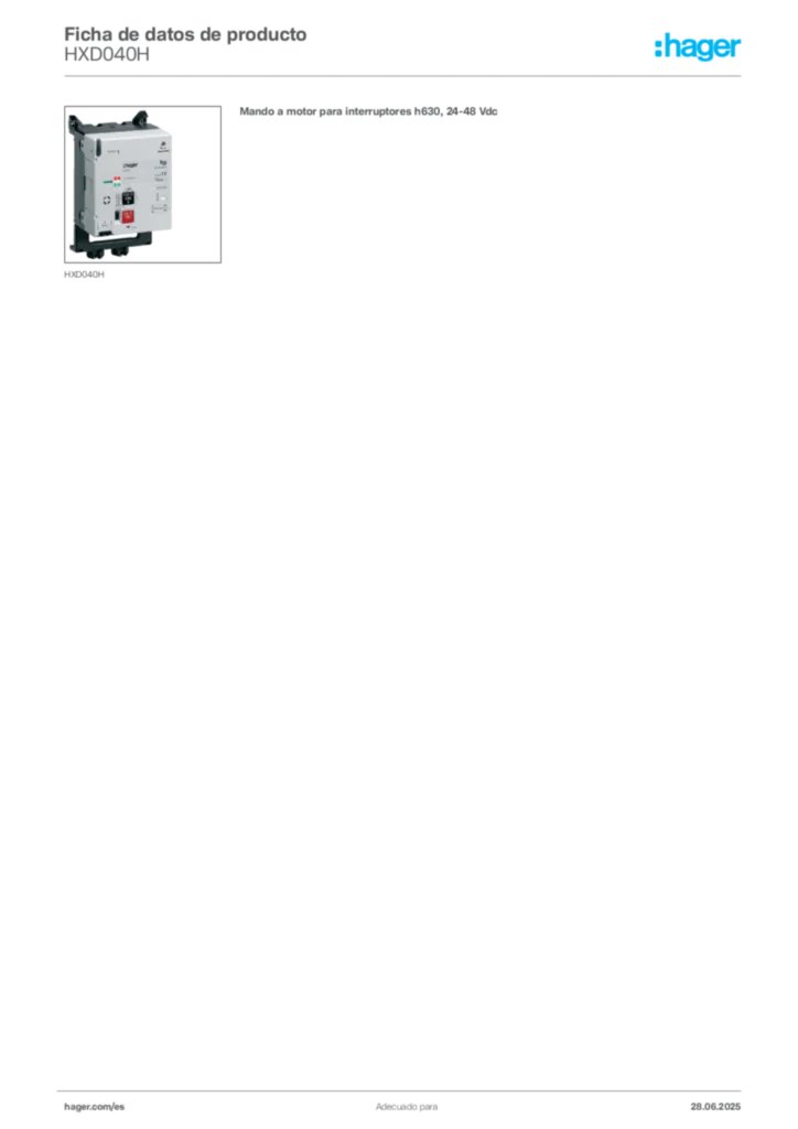 Imagen Hager Ficha de datos de producto HXD040H | Hager España