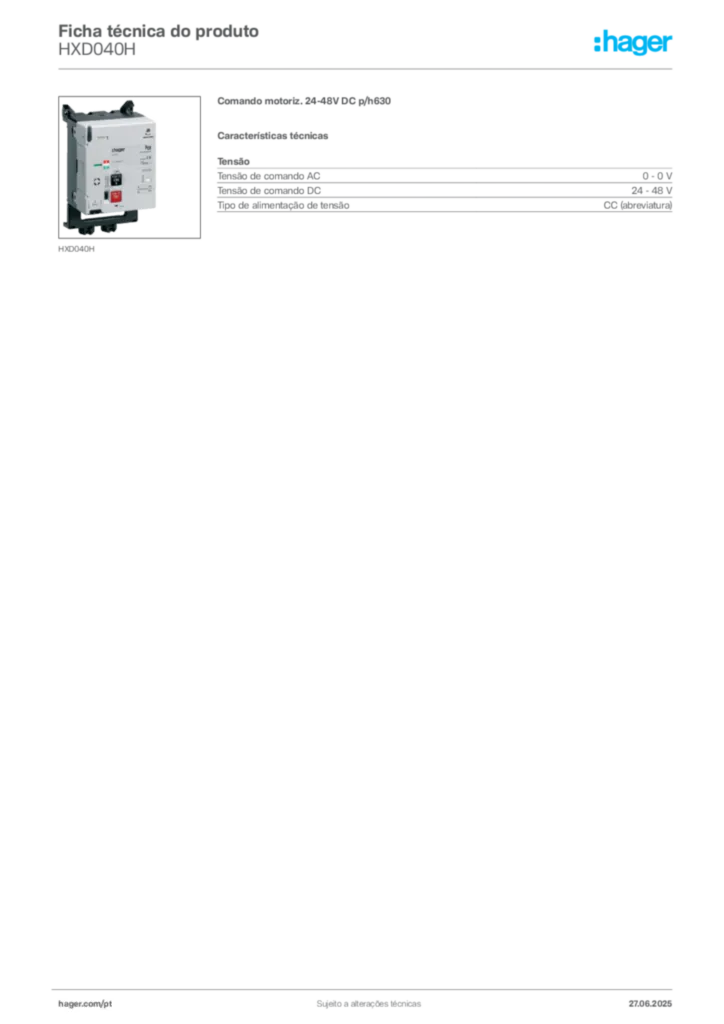 Imagem Hager Ficha técnica do produto HXD040H | Hager Portugal