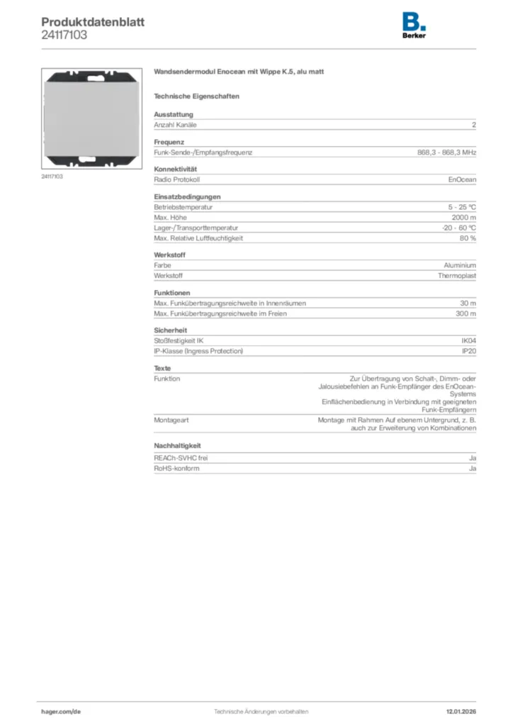 Bild Berker Produktdatenblatt 24117103 | Hager Deutschland