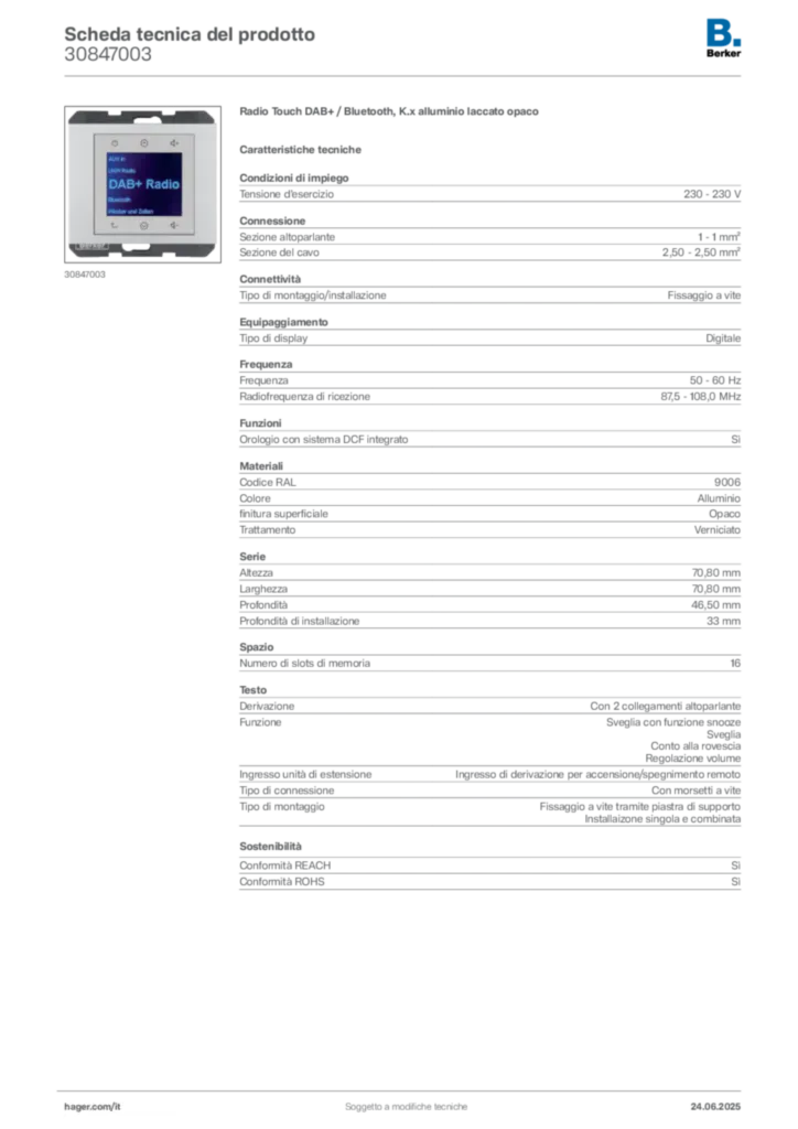 Immagine Berker Scheda tecnica del prodotto 30847003 | Hager Italia