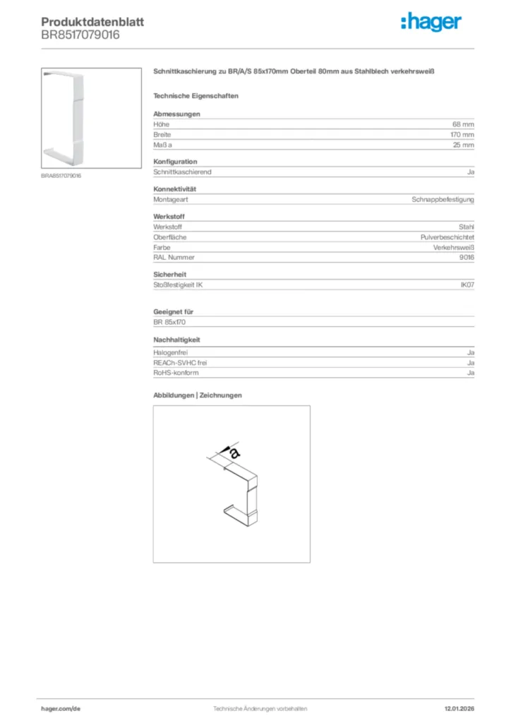 Bild Hager Produktdatenblatt BR8517079016 | Hager Deutschland