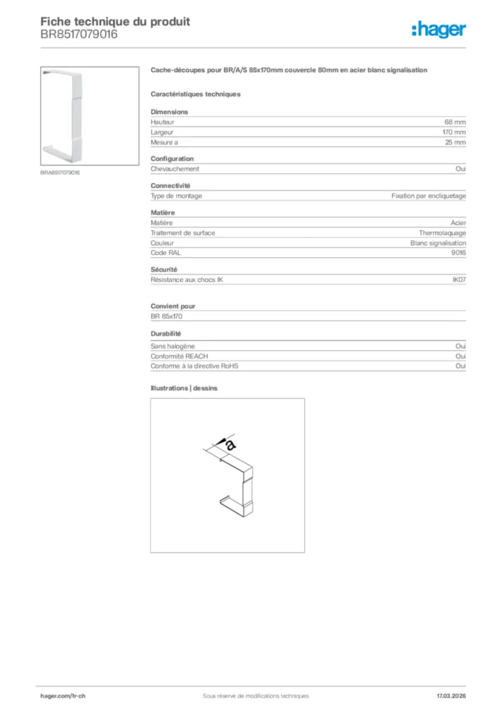 Image Hager Fiche technique du produit BR8517079016 | Hager Suisse