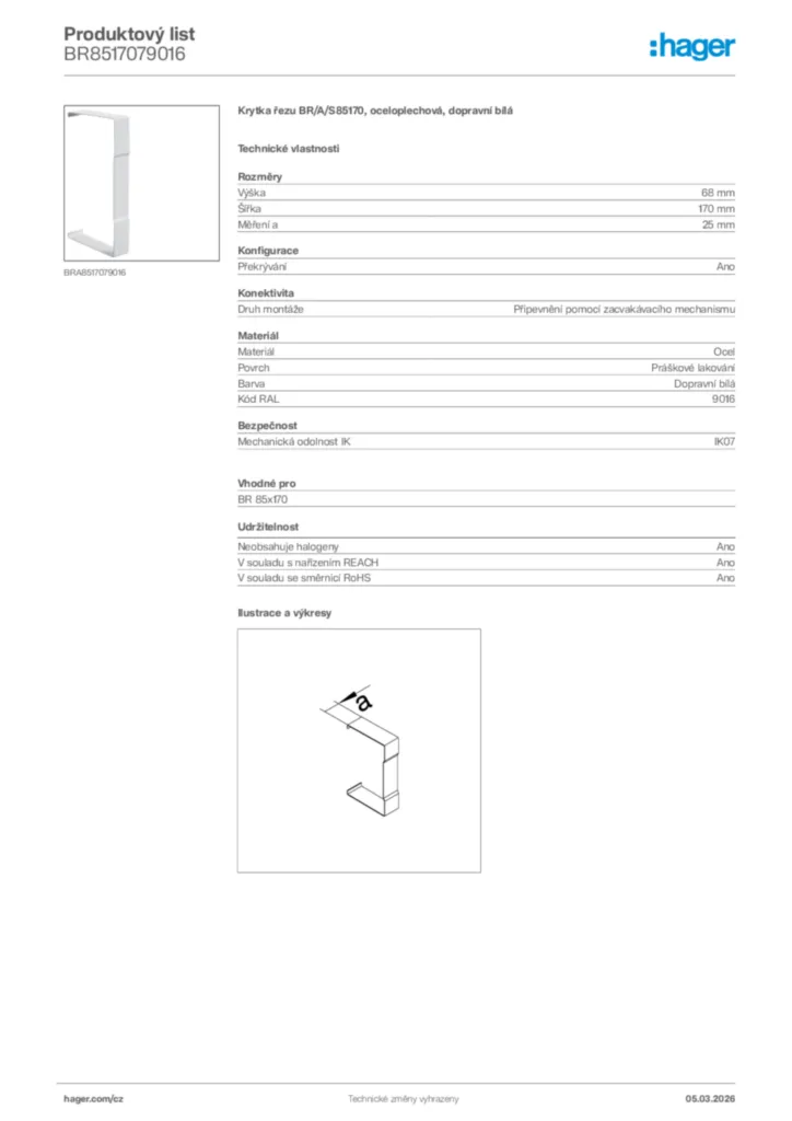 Obrázek Hager Product data sheet BR8517079016 | Hager