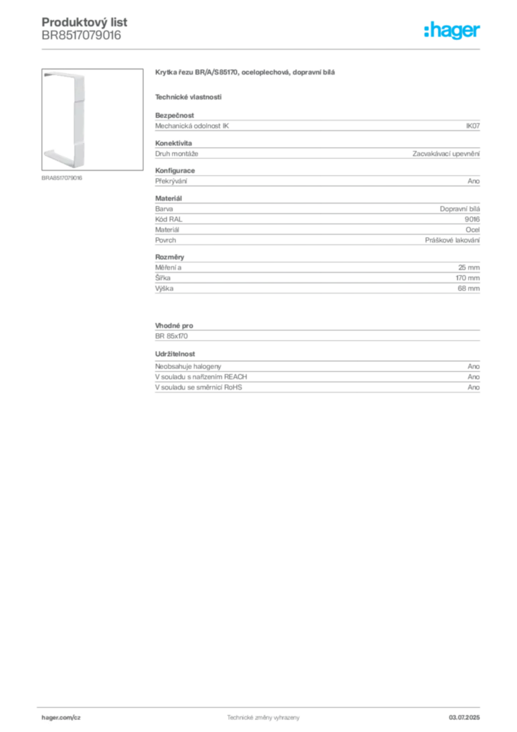 Obrázek Hager Produktový list BR8517079016 | Hager