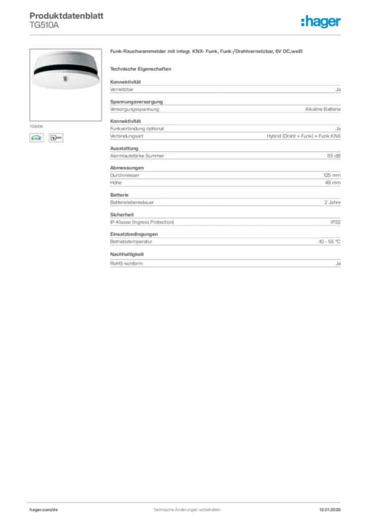 Bild Hager Produktdatenblatt TG510A | Hager Deutschland