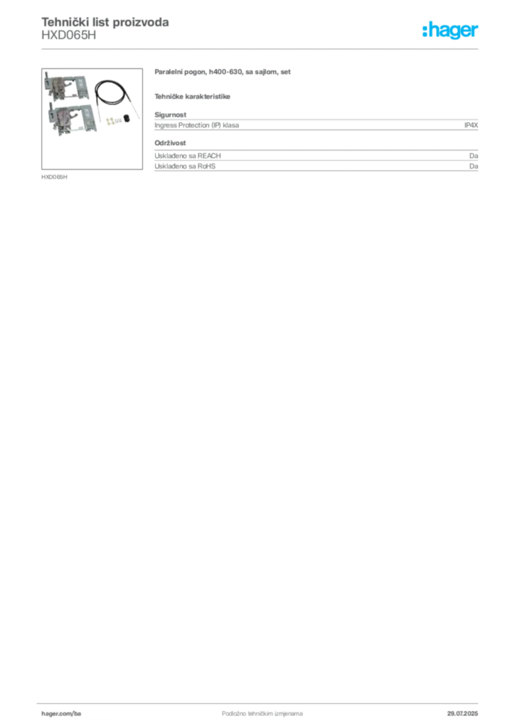 Slika Hager Product data sheet HXD065H  | Hager