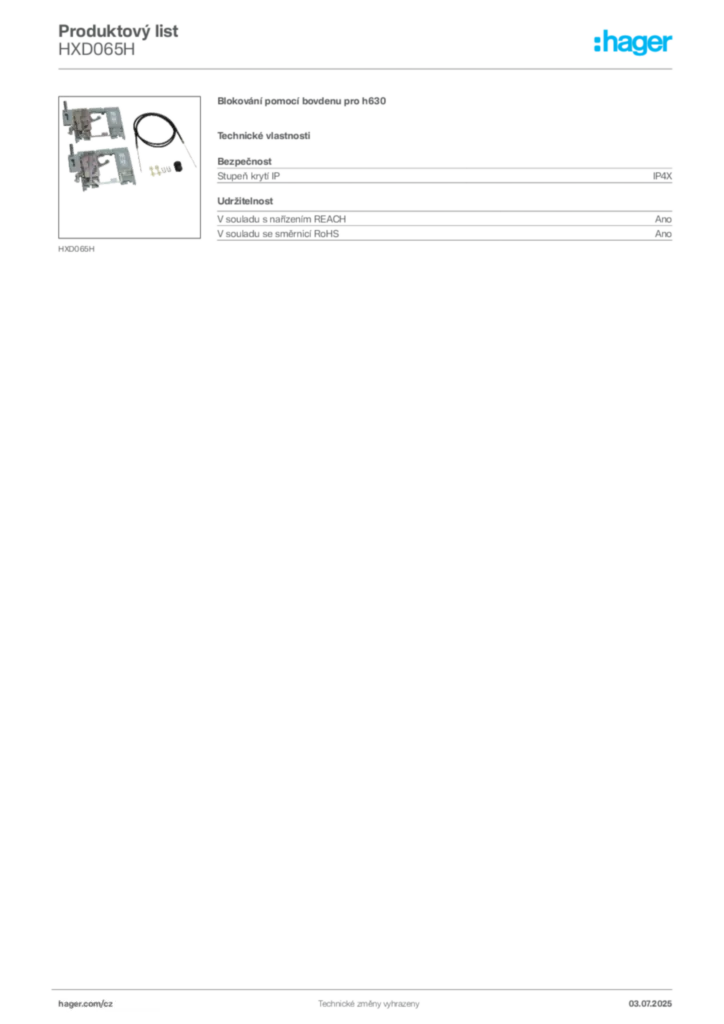 Obrázek Hager Produktový list HXD065H | Hager