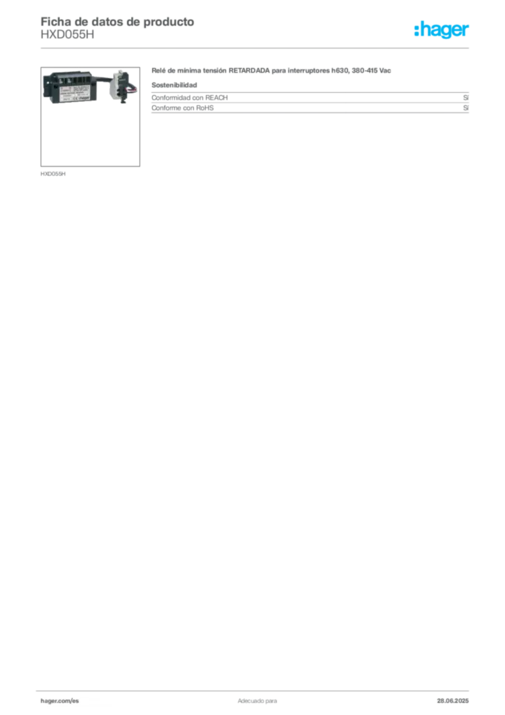 Imagen Hager Ficha de datos de producto HXD055H | Hager España