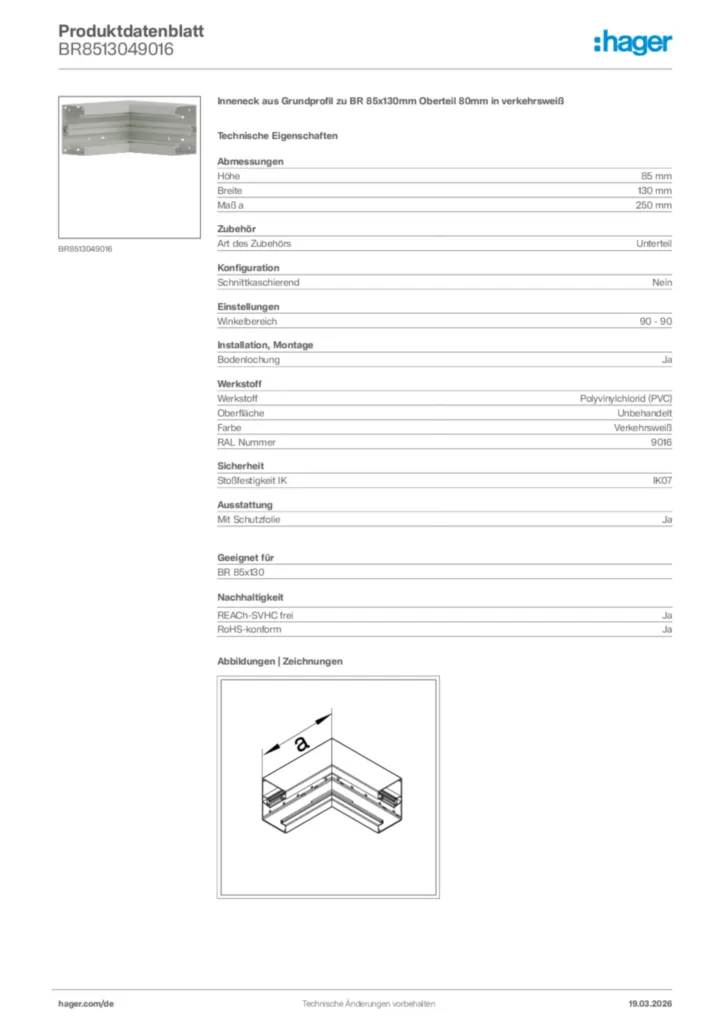 Bild Hager Produktdatenblatt BR8513049016 | Hager Deutschland