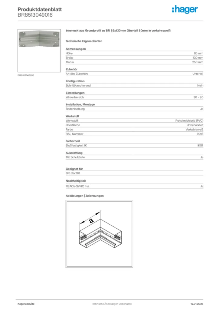 Bild Hager Produktdatenblatt BR8513049016 | Hager Deutschland