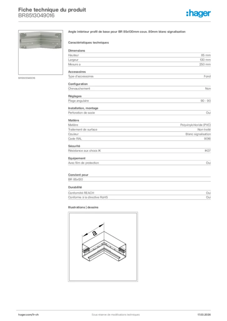 Image Hager Fiche technique du produit BR8513049016 | Hager Suisse