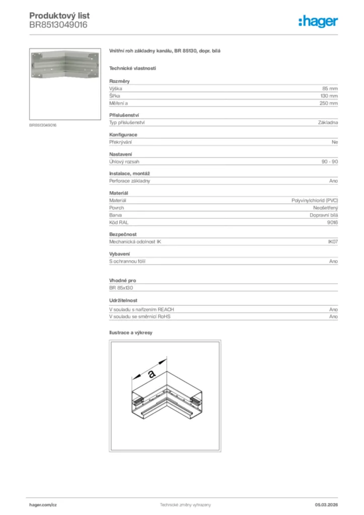 Obrázek Hager Product data sheet BR8513049016 | Hager