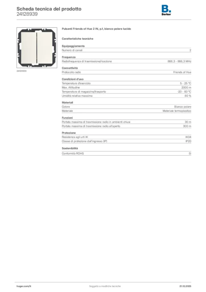 Immagine Berker Scheda tecnica del prodotto 24128939 | Hager Italia