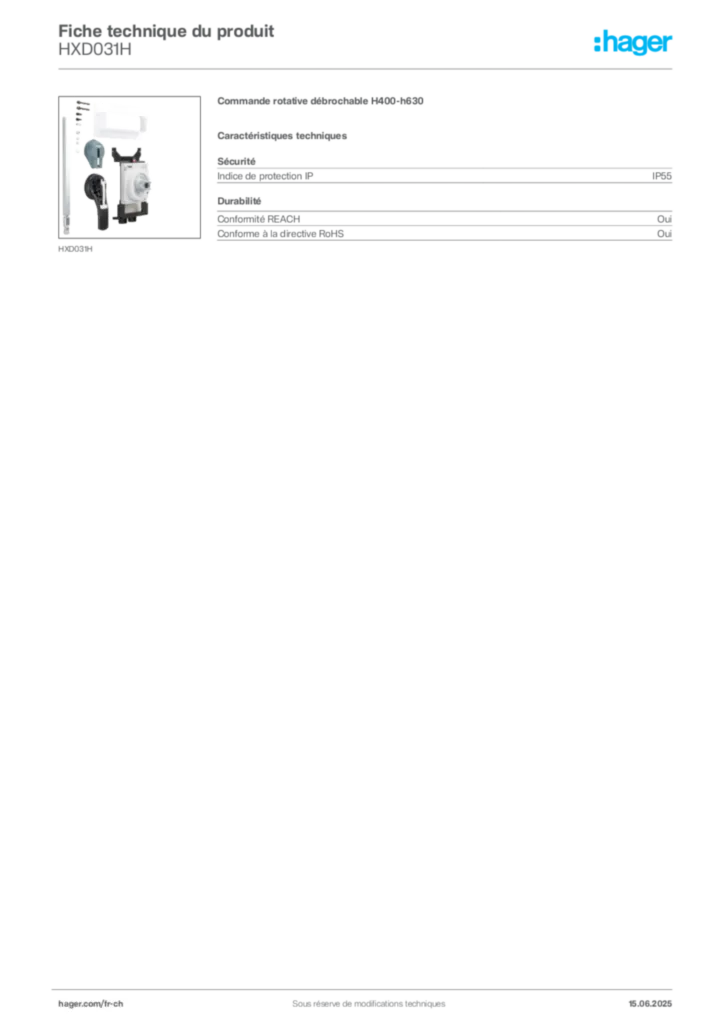 Image Hager Fiche technique du produit HXD031H | Hager Suisse