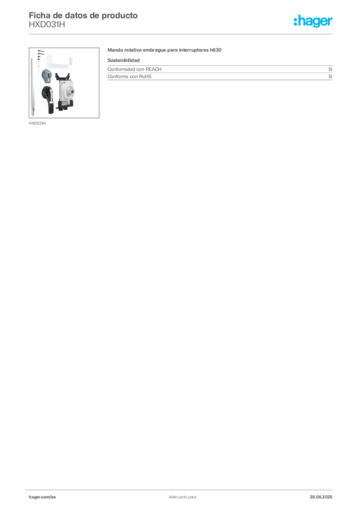 Imagen Hager Ficha de datos de producto HXD031H | Hager España