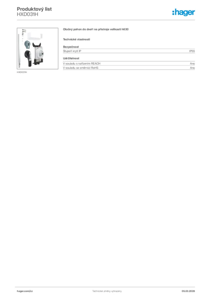 Obrázek Hager Product data sheet HXD031H | Hager