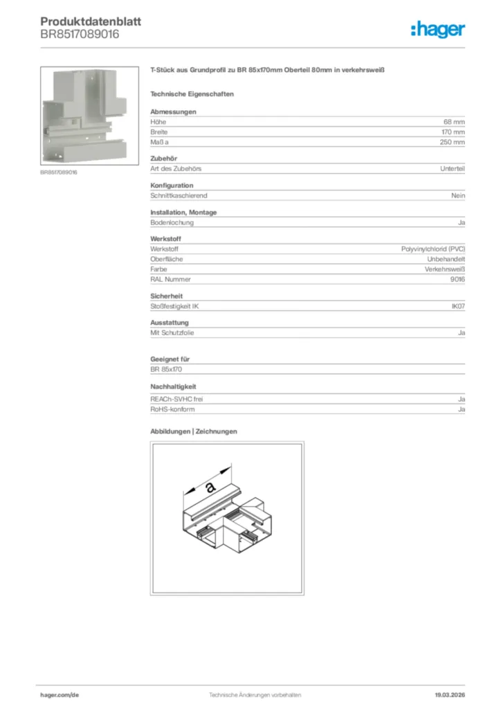 Bild Hager Produktdatenblatt BR8517089016 | Hager Deutschland
