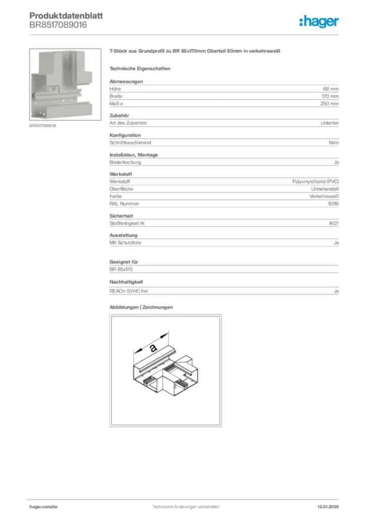 Bild Hager Produktdatenblatt BR8517089016 | Hager Deutschland
