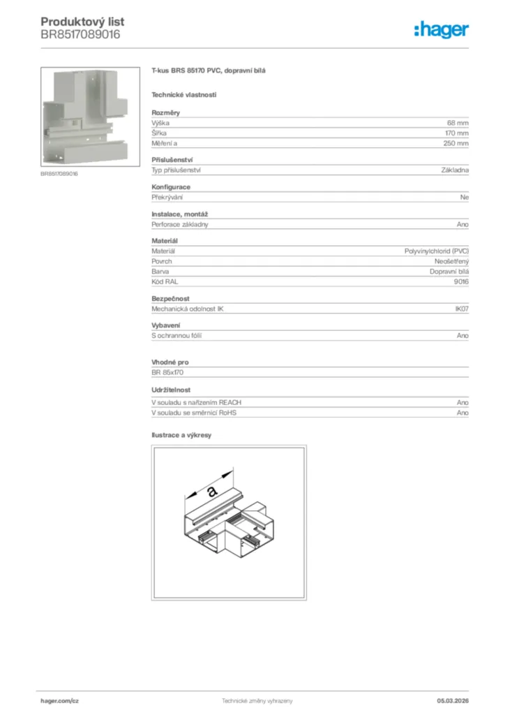 Obrázek Hager Product data sheet BR8517089016 | Hager
