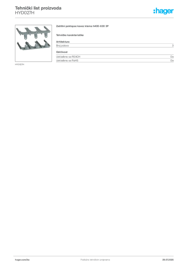 Slika Hager Product data sheet HYD027H  | Hager