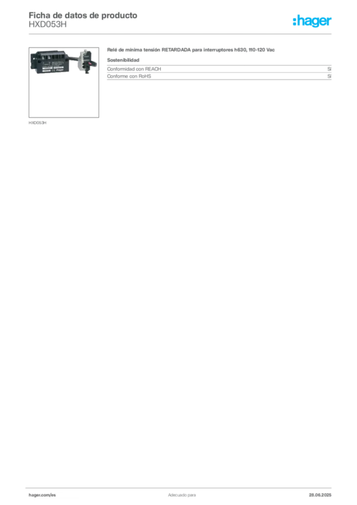 Imagen Hager Ficha de datos de producto HXD053H | Hager España