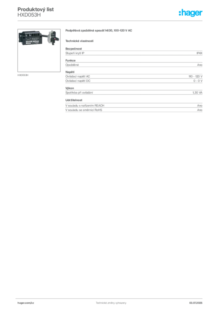 Obrázek Hager Produktový list HXD053H | Hager