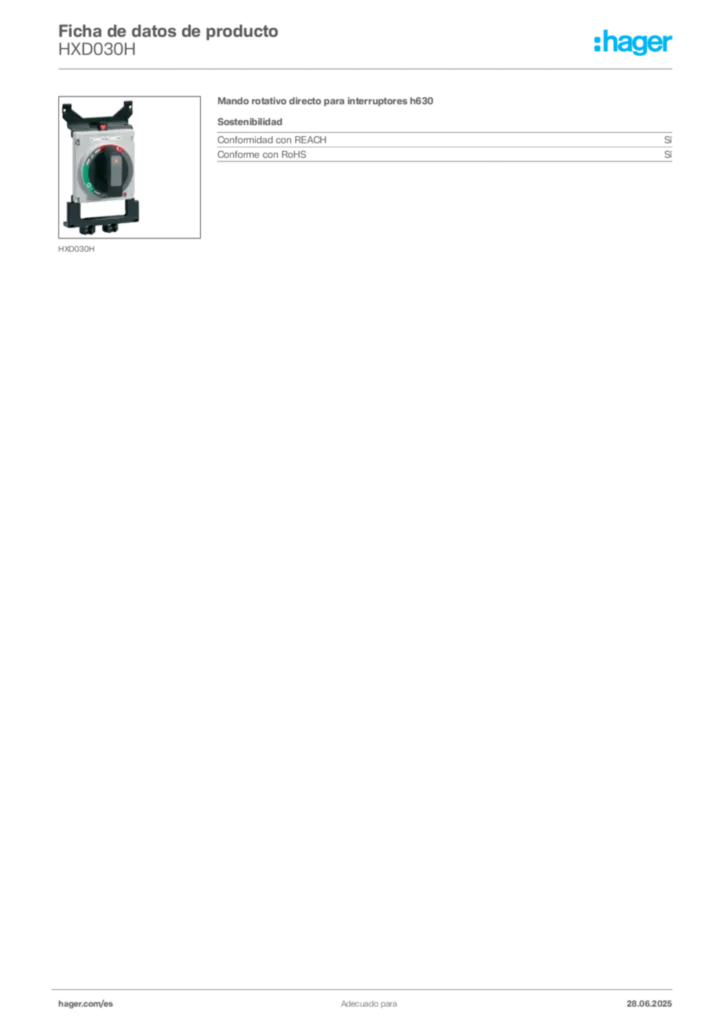 Imagen Hager Ficha de datos de producto HXD030H | Hager España