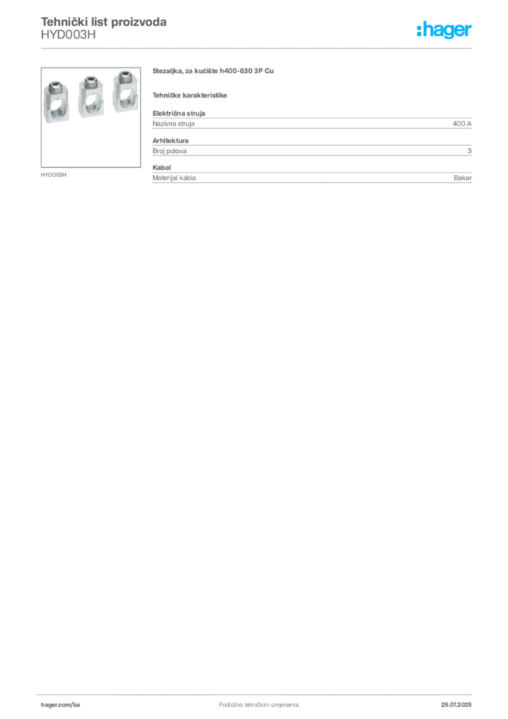 Slika Hager Product data sheet HYD003H  | Hager