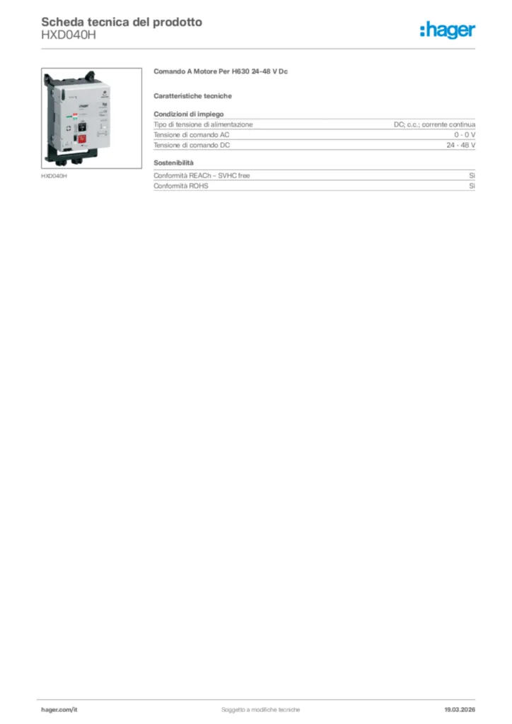Immagine Hager Scheda tecnica del prodotto HXD040H | Hager Italia