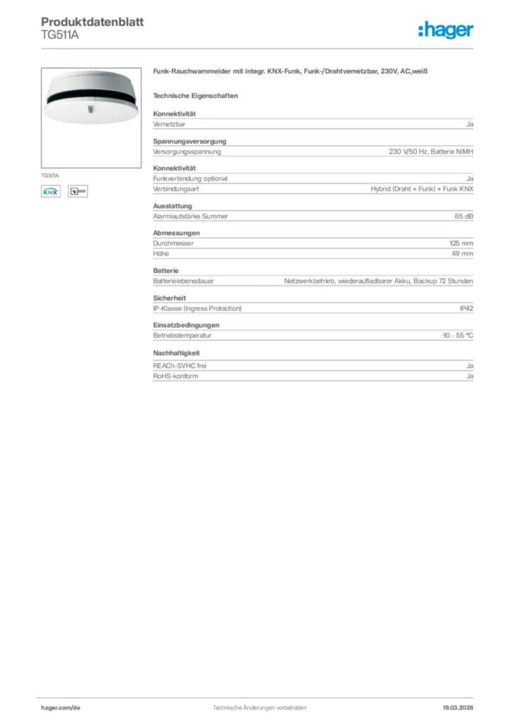 Bild Hager Produktdatenblatt TG511A | Hager Deutschland