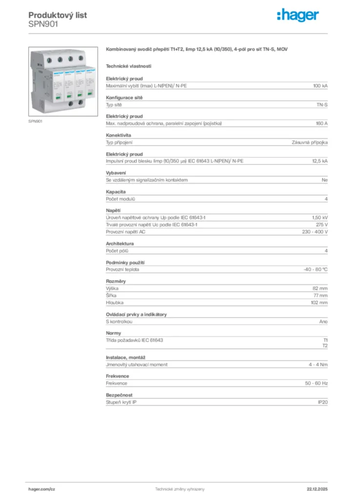 Obrázek Hager Product data sheet SPN901 | Hager