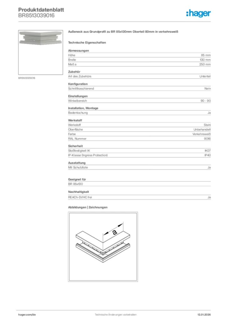 Bild Hager Produktdatenblatt BR8513039016 | Hager Deutschland