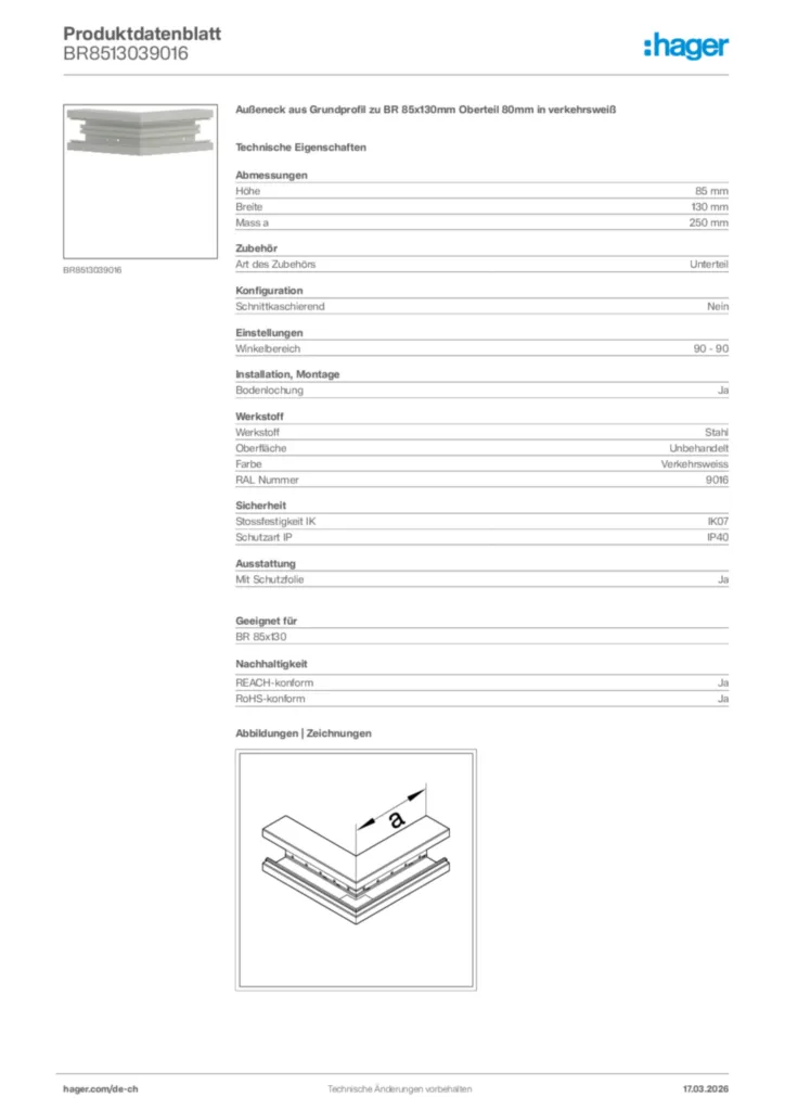 Bild Hager Produktdatenblatt BR8513039016 | Hager Schweiz