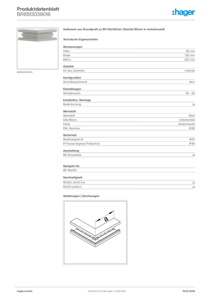 Bild Hager Produktdatenblatt BR8513039016 | Hager Deutschland