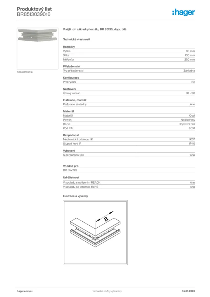 Obrázek Hager Product data sheet BR8513039016 | Hager