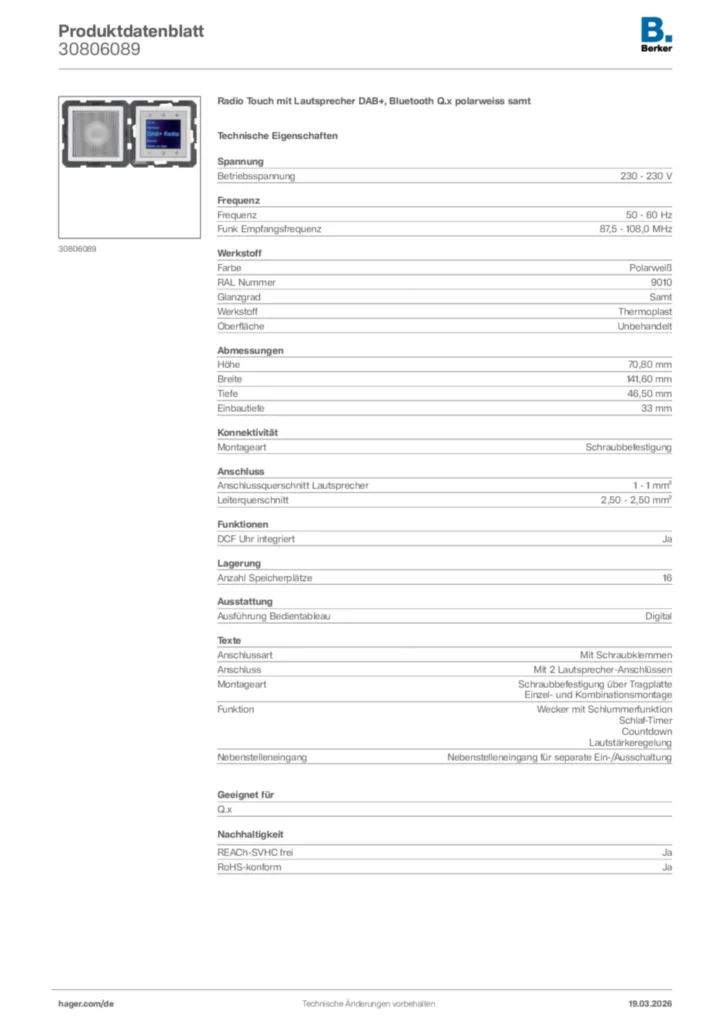 Bild Berker Produktdatenblatt 30806089 | Hager Deutschland