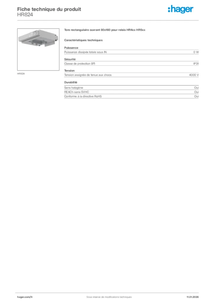 Image Hager Fiche technique du produit HR824 | Hager France