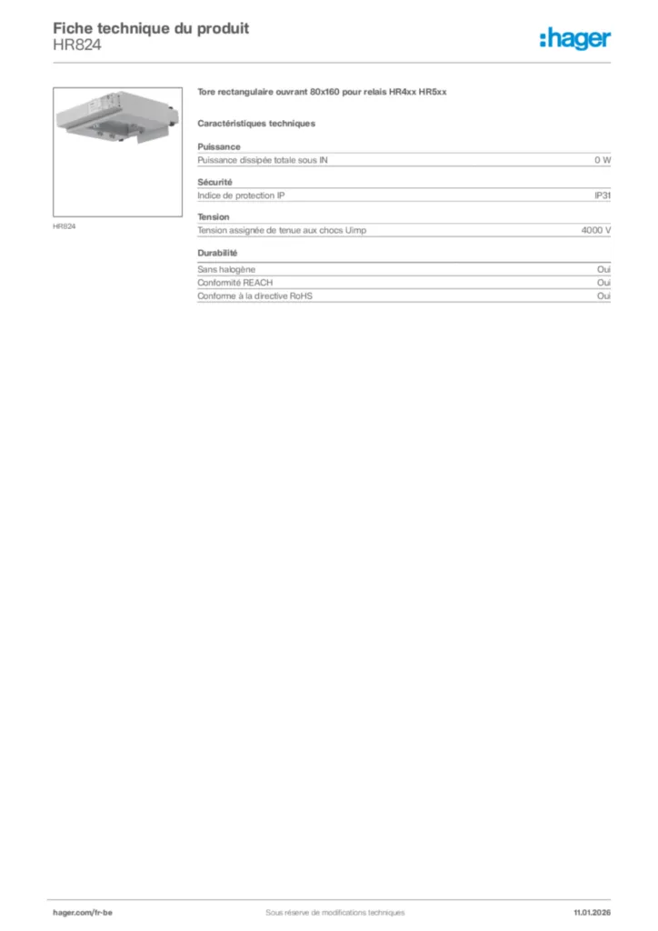Image Hager Fiche technique du produit HR824 | Hager Belgique