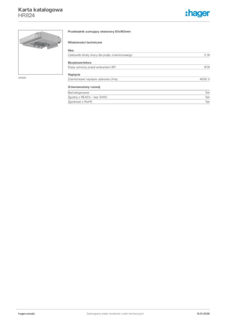 Zdjęcie Hager Karta katalogowa HR824 | Hager Polska
